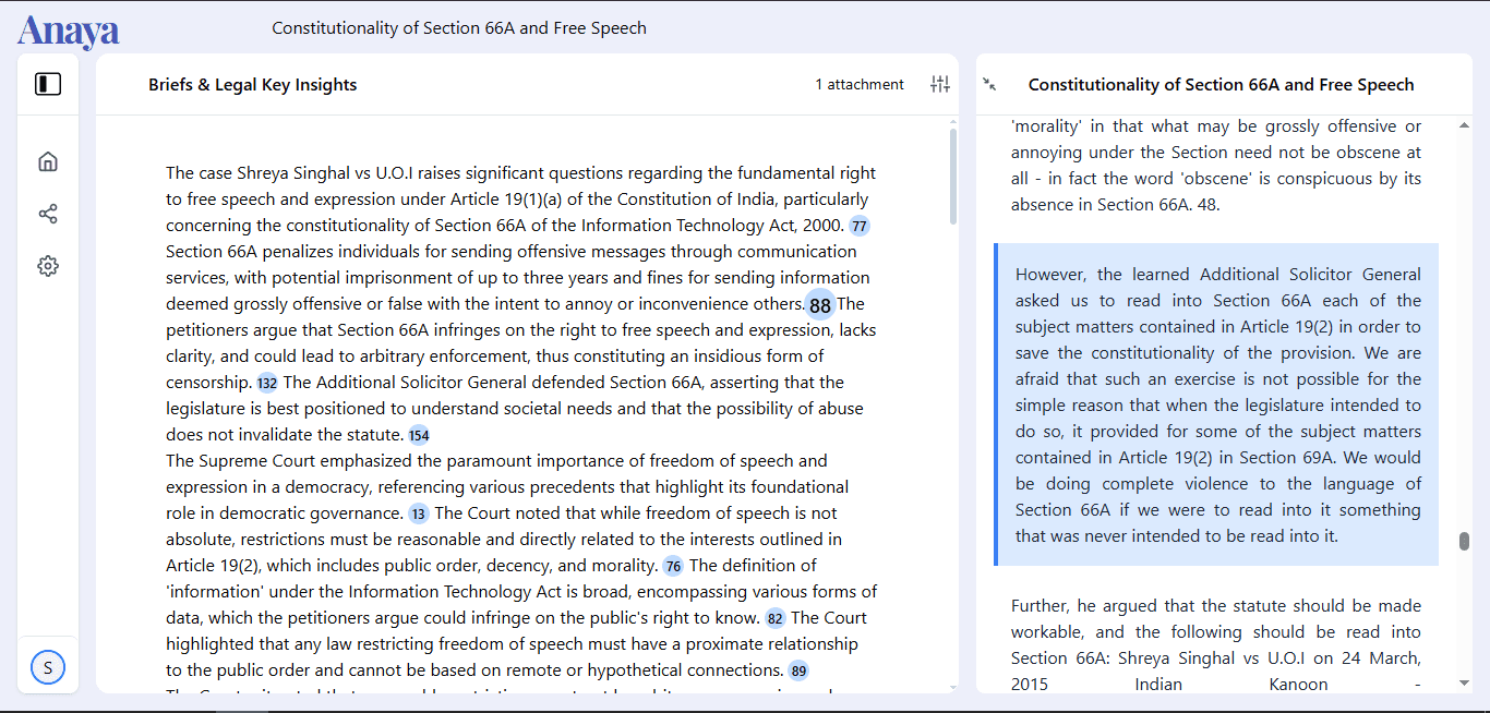 A demonstration of the Anaya AI platform analyzing legal documents.